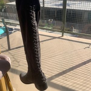 Grey suede knee high boots